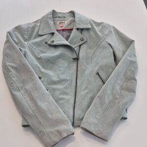 ONLY Mint Green Suede Biker Jacket